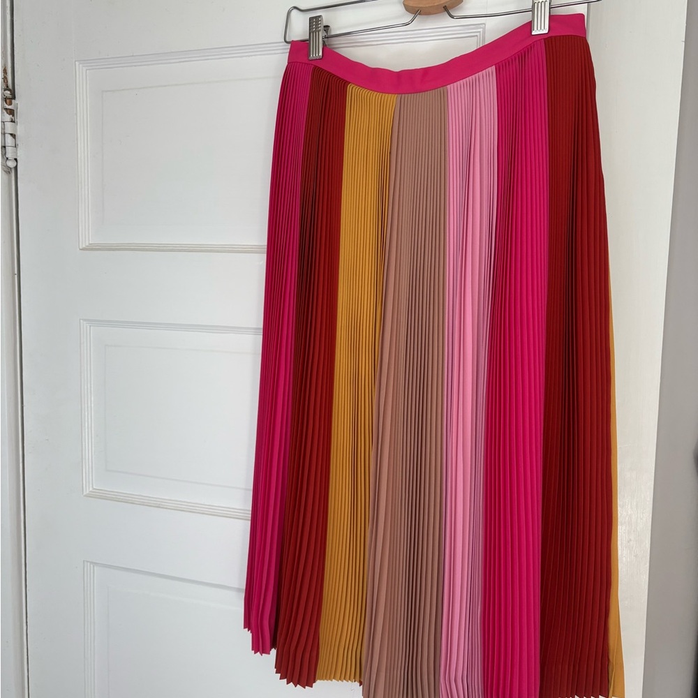 J. Crew Pink and Gold Midi A-Line Pleated Skirt